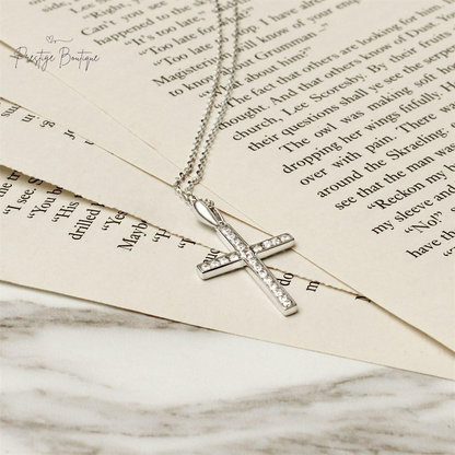 Carleen Cross Necklace for Women Yellow Gold Plated Sterling Silver Cubic Zirconia CZ Simulated Diamond Cross Crucifix Pendant Necklace Jewelry Easter Gift for Women, 18" Silver Chain Nice Gifts Jewelry Box