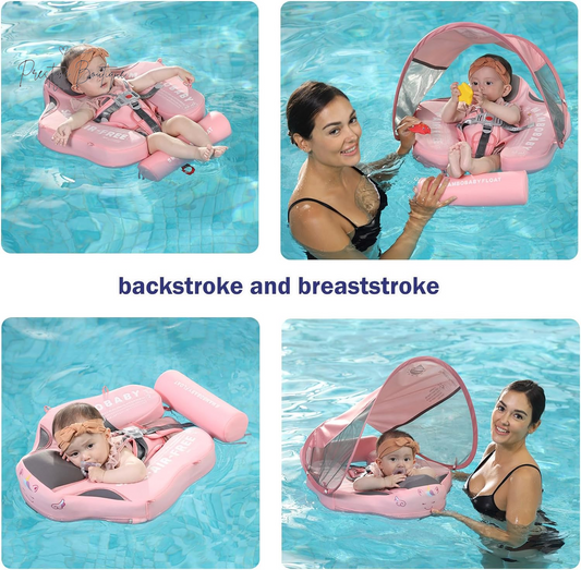 Mambobaby Float with Canopy Size Improved Non Inflatable Infant Baby Pool Float Smart Mambo Float Swim Trainer Add Tail Baby Swim Float Mambo Baby Float Solid Air Free Water Waist Swimming Ring