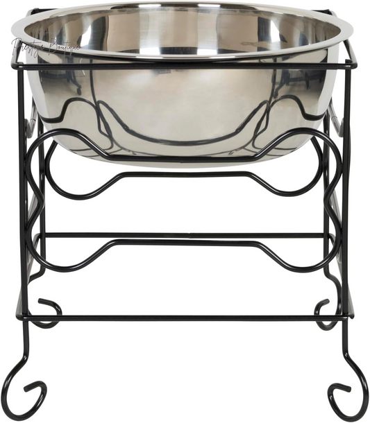 YML Elevated Stainless Steel Dog & Cat Bowl with Black Wrought Iron Stand, 10-Inch (10.75 Cups)
