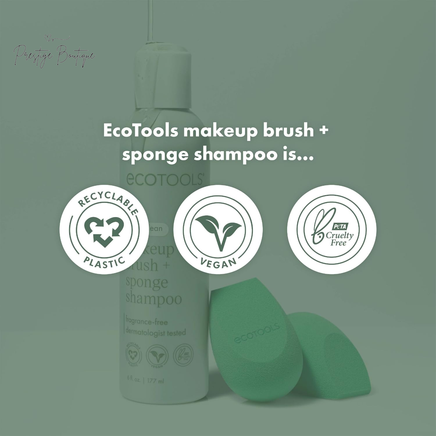 Ecotools Cleanser Shampoo for Makeup Brush/Sponge/Puffs, Remove Makeup & Impurities, Fragrance-Free, No Harsh Chemicals, Vegan & Cruelty-Free, 6 Fl.Oz./177 Ml, 1 Count