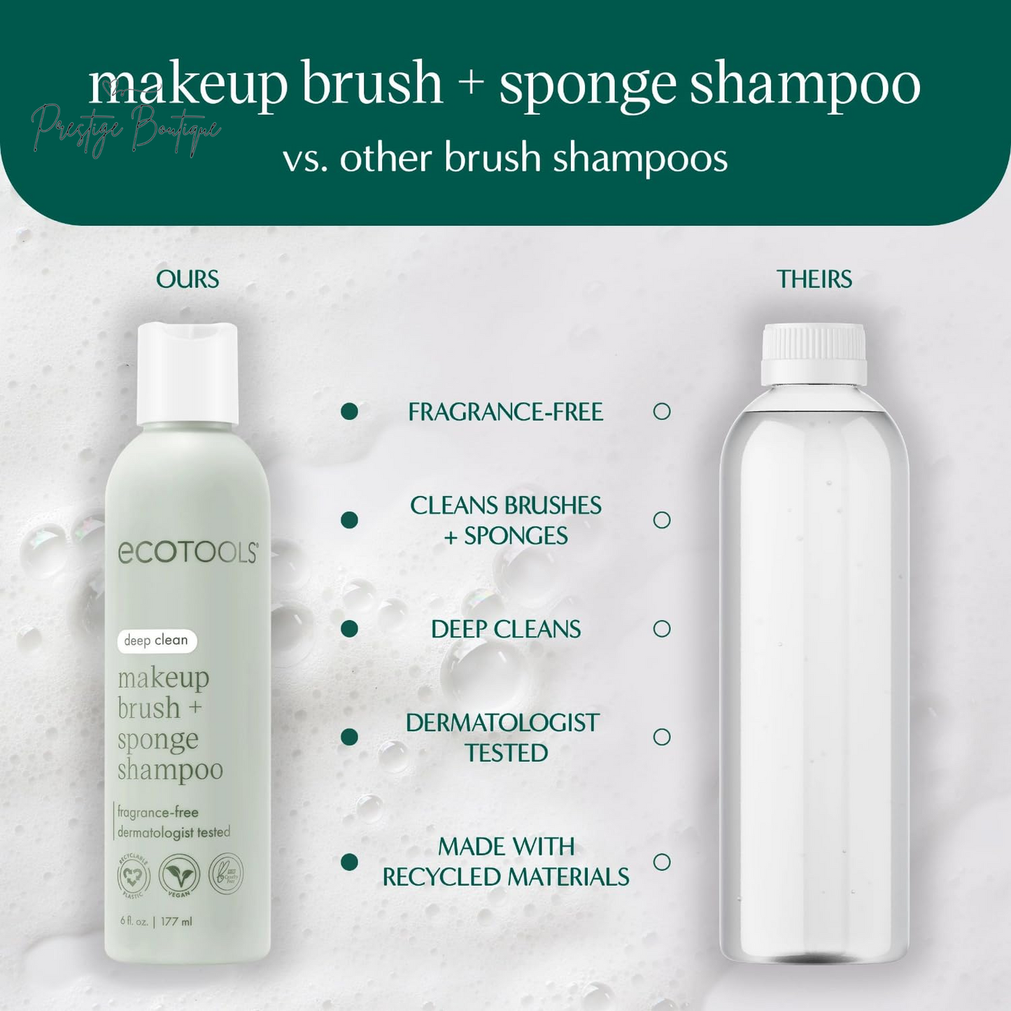 Ecotools Cleanser Shampoo for Makeup Brush/Sponge/Puffs, Remove Makeup & Impurities, Fragrance-Free, No Harsh Chemicals, Vegan & Cruelty-Free, 6 Fl.Oz./177 Ml, 1 Count