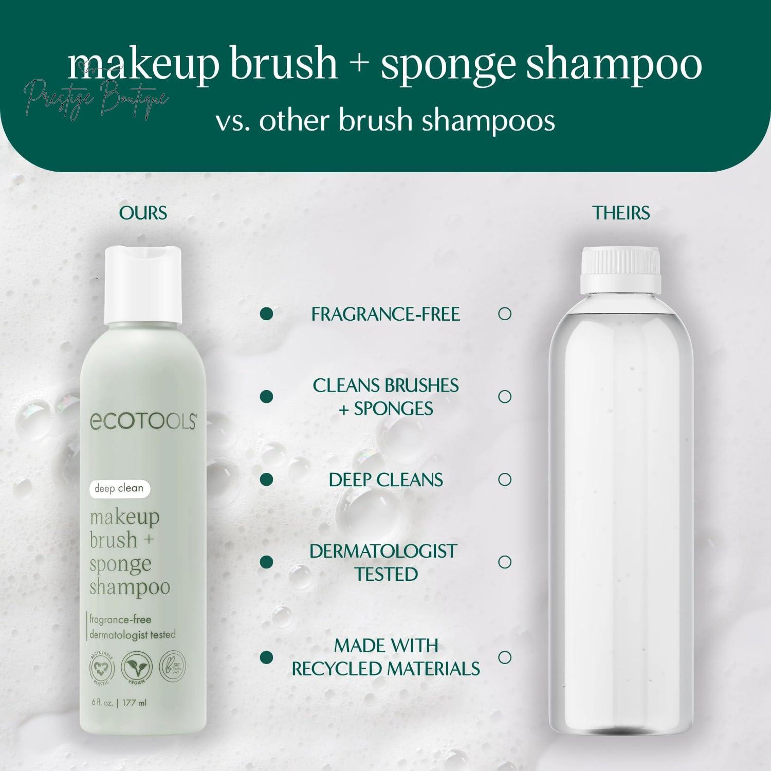Ecotools Cleanser Shampoo for Makeup Brush/Sponge/Puffs, Remove Makeup & Impurities, Fragrance-Free, No Harsh Chemicals, Vegan & Cruelty-Free, 6 Fl.Oz./177 Ml, 1 Count