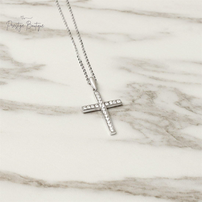 Carleen Cross Necklace for Women Yellow Gold Plated Sterling Silver Cubic Zirconia CZ Simulated Diamond Cross Crucifix Pendant Necklace Jewelry Easter Gift for Women, 18" Silver Chain Nice Gifts Jewelry Box