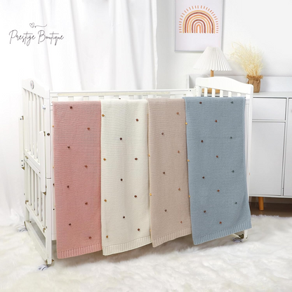 Mimixiong Cotton Baby Blanket Gender Neutral Nursery Swaddling Blanket for Shower Gift Registry for Baby with Cute Pompoms Khaki