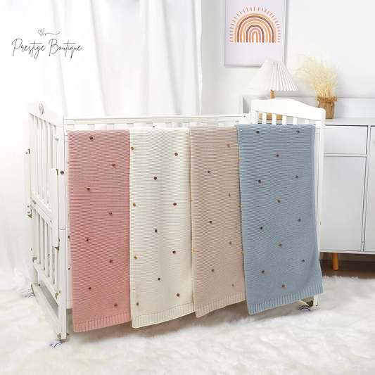 Mimixiong Cotton Baby Blanket Gender Neutral Nursery Swaddling Blanket for Shower Gift Registry for Baby with Cute Pompoms Khaki
