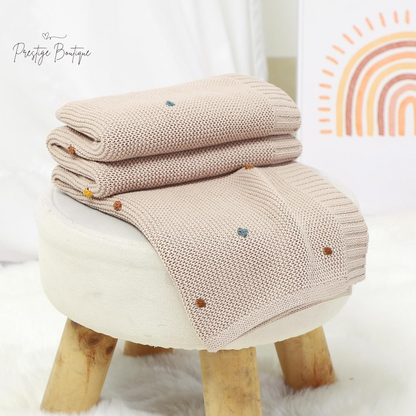 Mimixiong Cotton Baby Blanket Gender Neutral Nursery Swaddling Blanket for Shower Gift Registry for Baby with Cute Pompoms Khaki