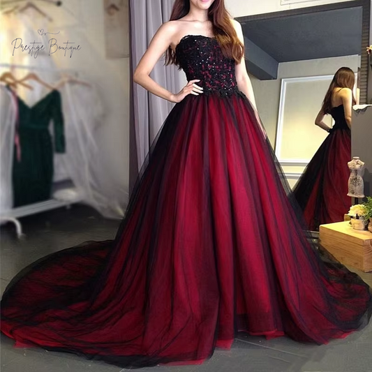 Sexy Gothic Wedding Dress Black and Red Sweetheart Beading Lace up Long Black Bridal Gowns Wedding Gown Customized