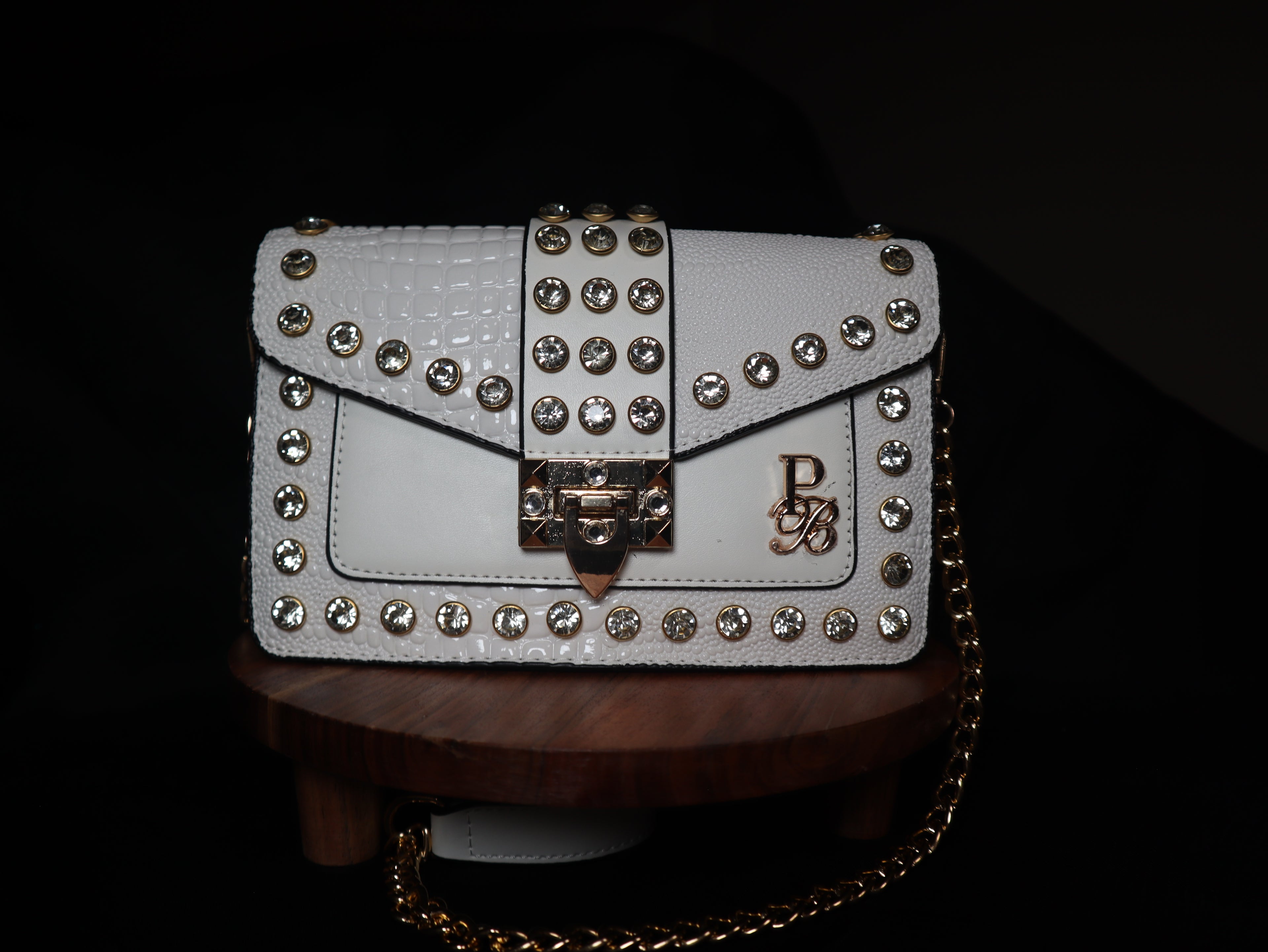 white studded crossbody hand bag for women
