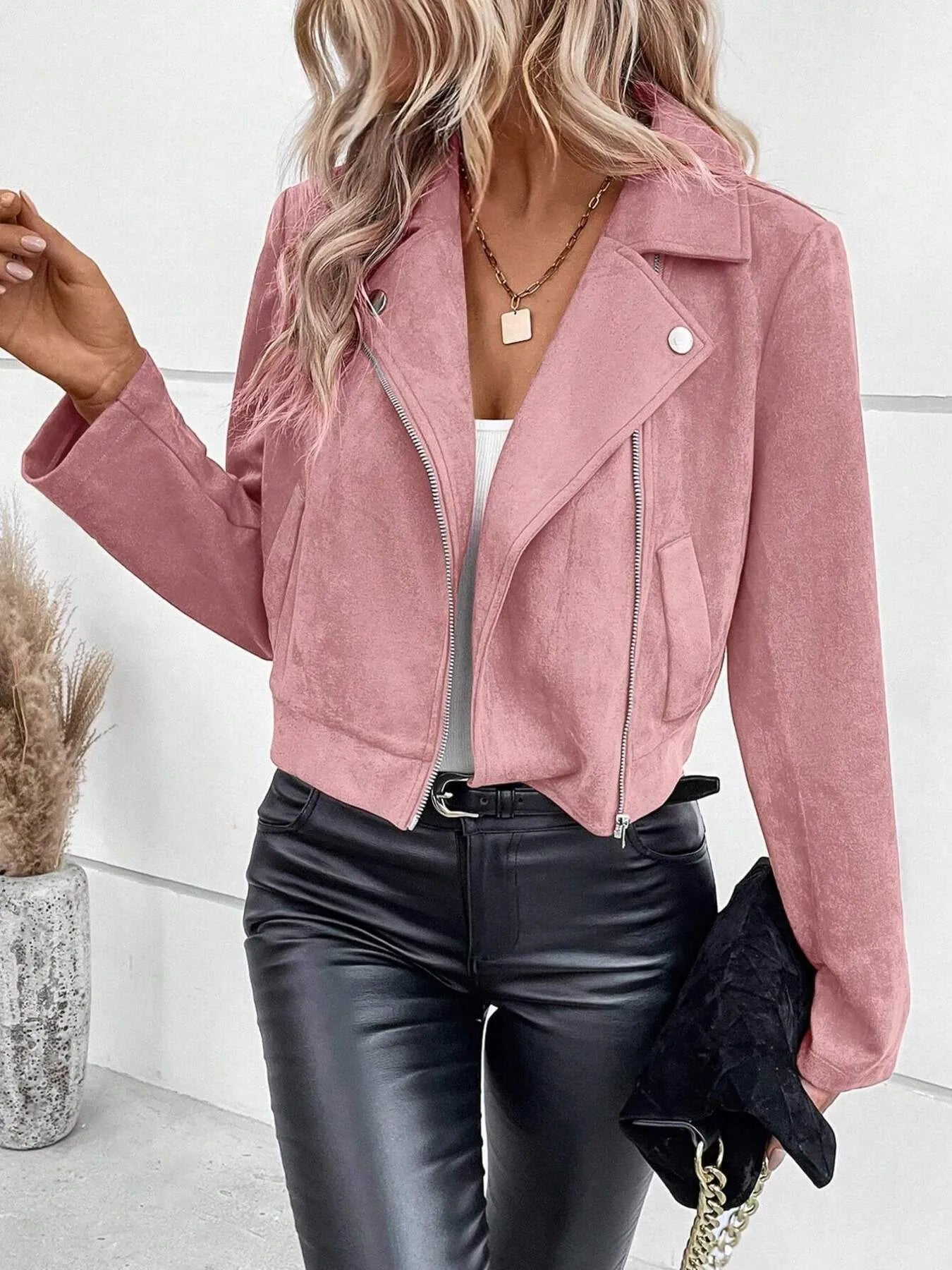 Women's Zip Up Suede Cropped Moto Jacket